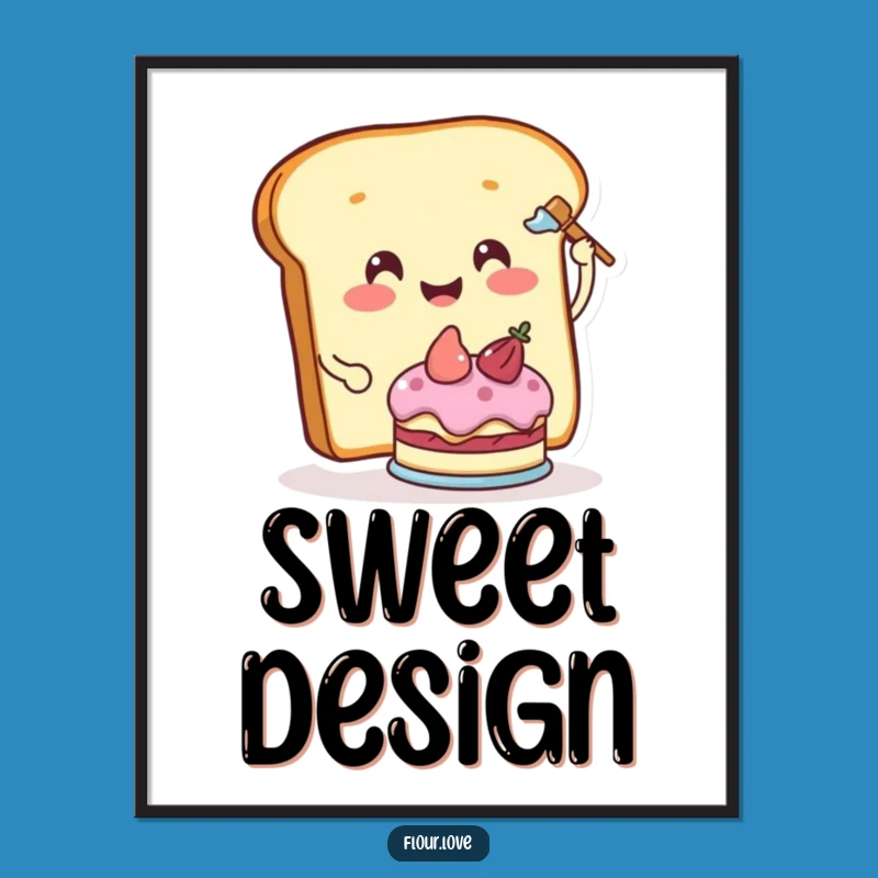 Funny Bread Frosting Poster - Smiling Baker Art for a Sweet Space