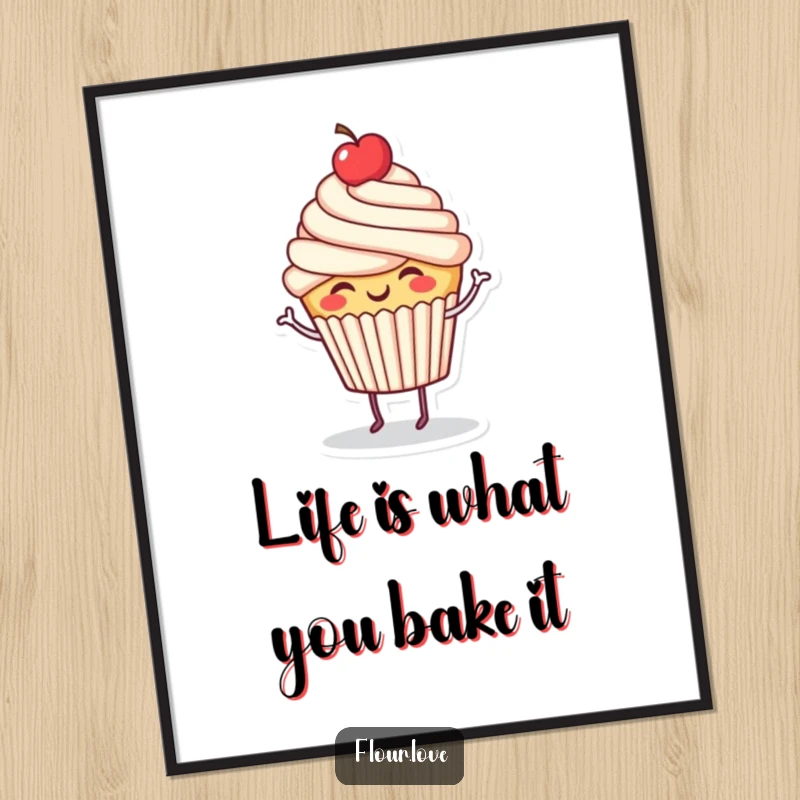 Funny Free Printable Wall Art: A giggling cupcake character with a cherry on top does a little dance, adding sweet humor to decor.